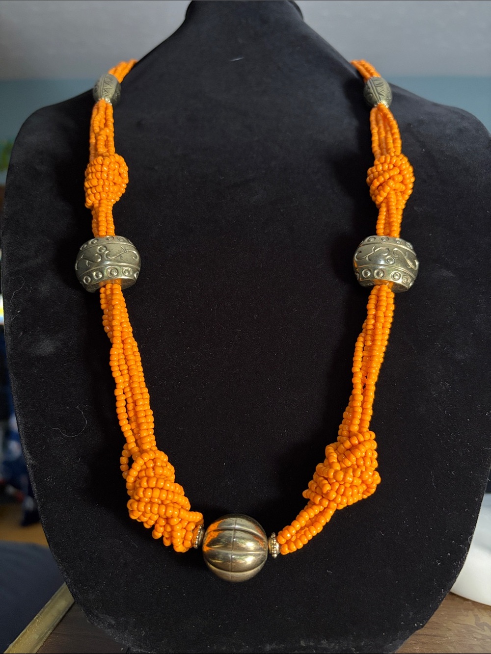 Vintage Erica Lyon necklace bright orange beads bohemian tribal